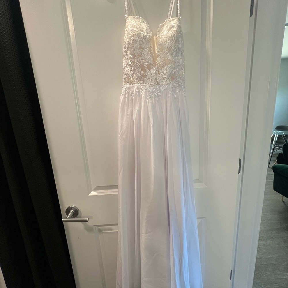 Hebeos White Lace Wedding Evening Gown